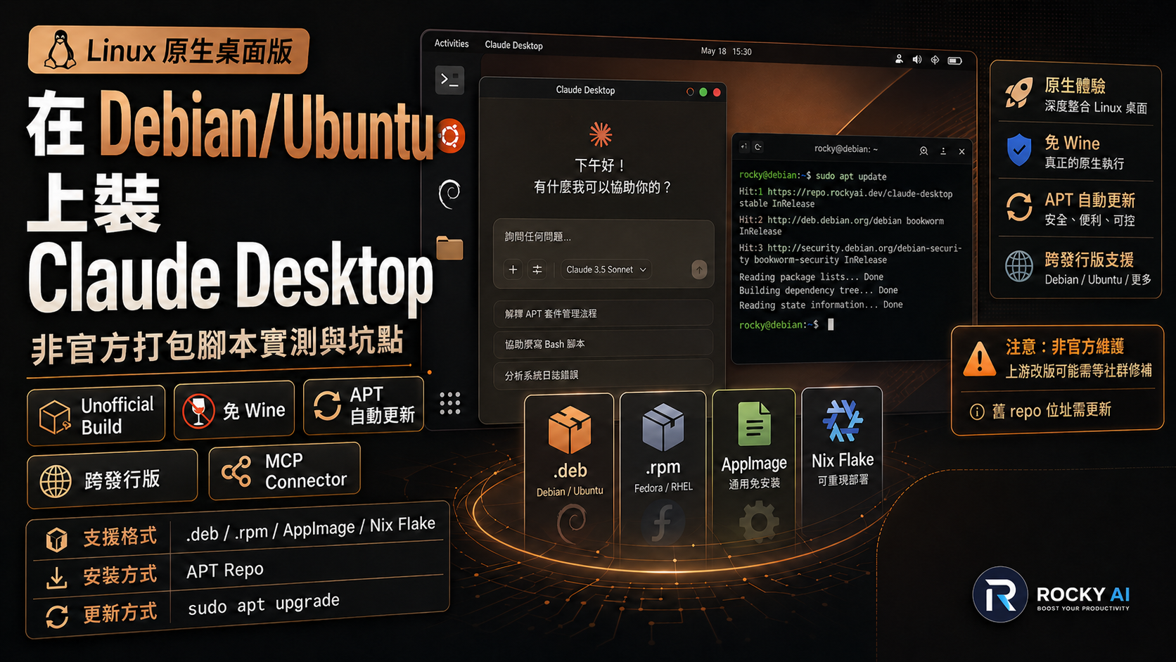 在 Debian/Ubuntu 上裝 Claude Desktop：非官方打包腳本實測與坑點 — FB 圖卡