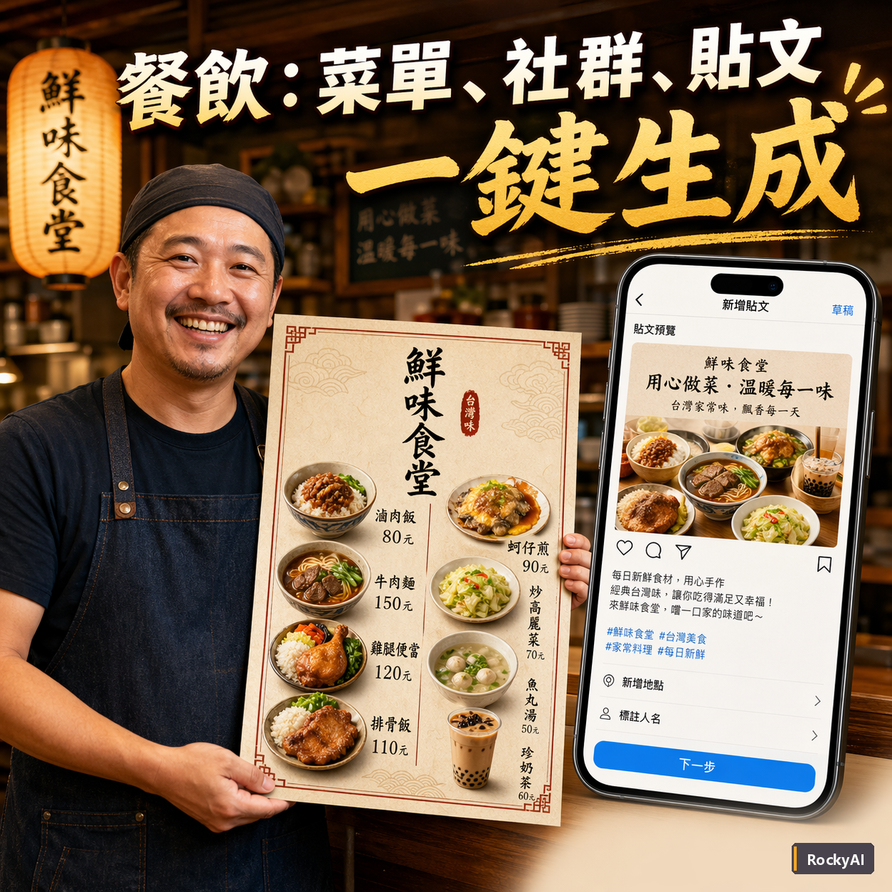 餐飲：菜單、社群、貼文 一鍵生成
